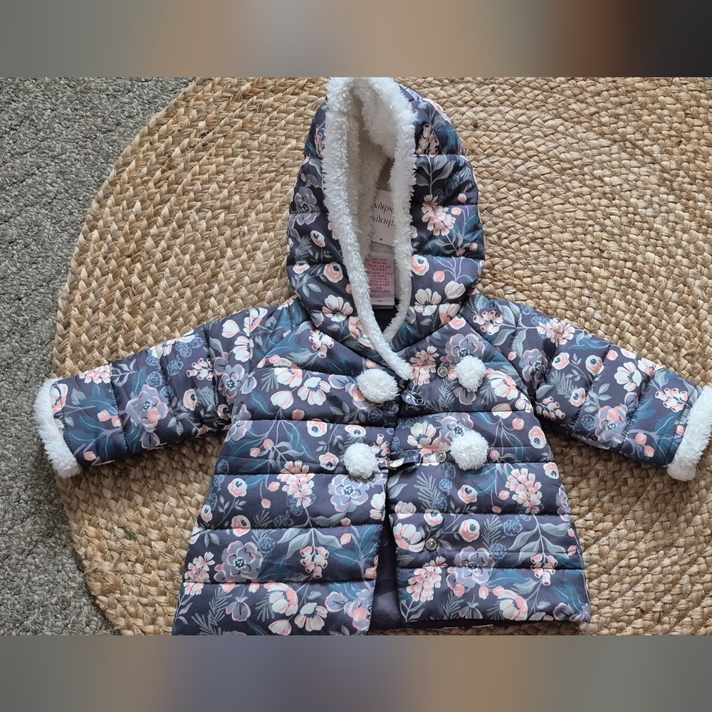 Catherine Malandrino Floral Hooded Baby Coat Sz.3-6 M NWT